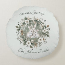 Schattigee konijnen in een bloemige winterkrans