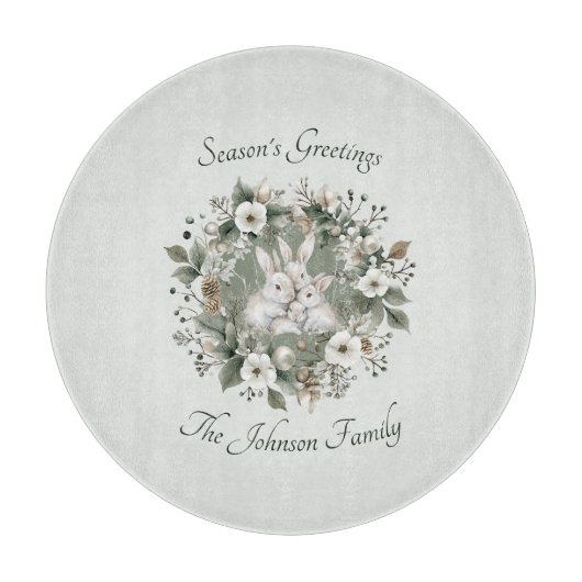 Schattigee konijnen in een bloemige winterkrans snijplank (Voorkant)