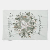 Schattigee konijnen in een bloemige winterkrans theedoek (Horizontaal)