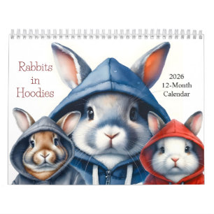 Schattigee konijnen in Hoodies 2026 Kalender 12 ma