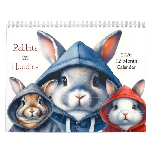 Schattigee konijnen in Hoodies 2026 Kalender 12 ma (Hoes)