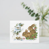 Schattigee  konijnen kerstscène feestdagenkaart (Staand voorkant)