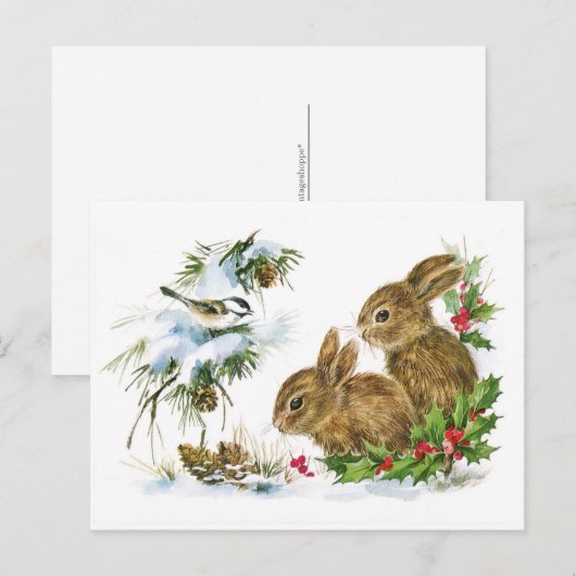 Schattigee  konijnen kerstscène feestdagenkaart (Voorkant / Achterkant)