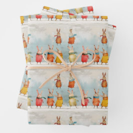 Schattigee konijnen spelen in de sneeuw inpakpapier vel