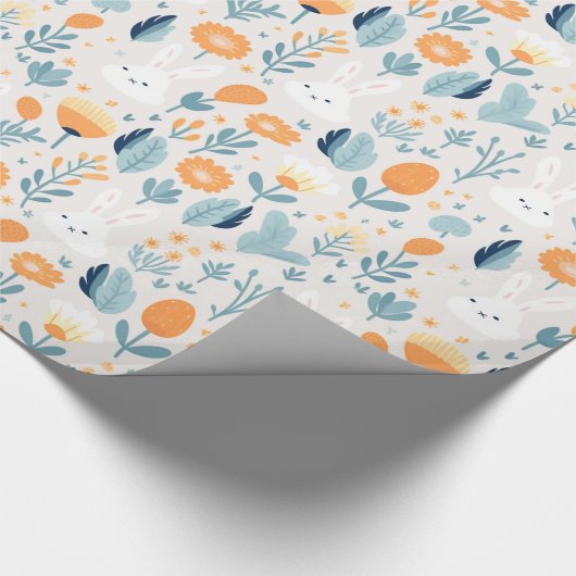 Schattigee konijnen Spring Blue en Sinaasappel pas Cadeaupapier (Hoek)