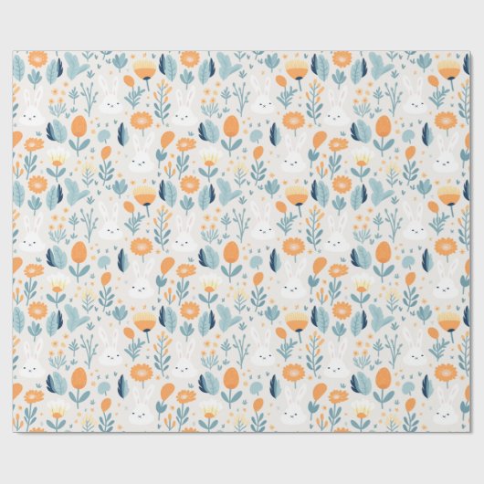 Schattigee konijnen Spring Blue en Sinaasappel pas Cadeaupapier (Vlak)