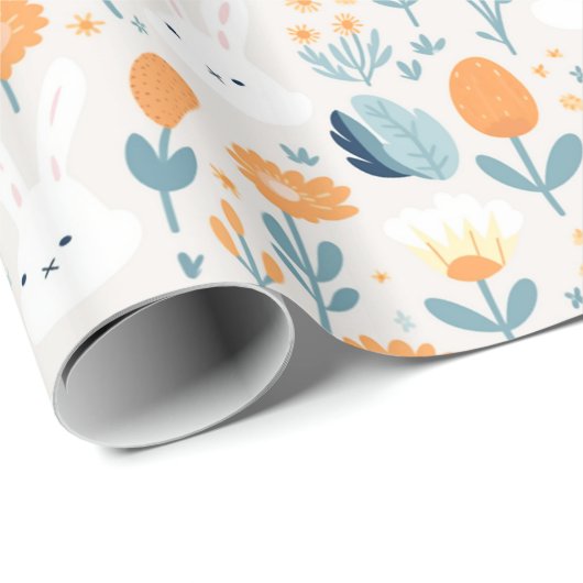 Schattigee konijnen Spring Blue en Sinaasappel pas Cadeaupapier (Rol Hoek)