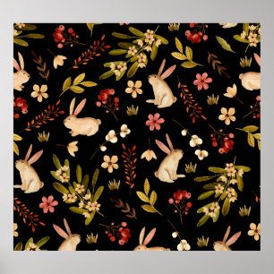 Schattigee konijnen: Waterverf handgetekend patroo Poster