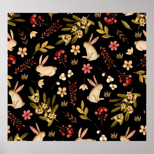 Schattigee konijnen: Waterverf handgetekend patroo Poster (Voorkant)