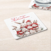 Schattigee konijnen Winter Waterverf Vrolijk Kerst Kartonnen Onderzetters (Schuin)