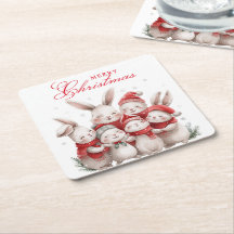 Schattigee konijnen Winter Waterverf Vrolijk Kerst