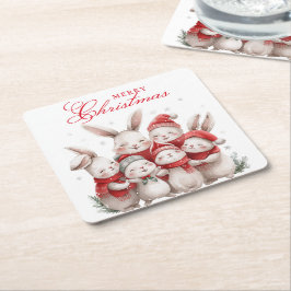 Schattigee konijnen Winter Waterverf Vrolijk Kerst Kartonnen Onderzetters