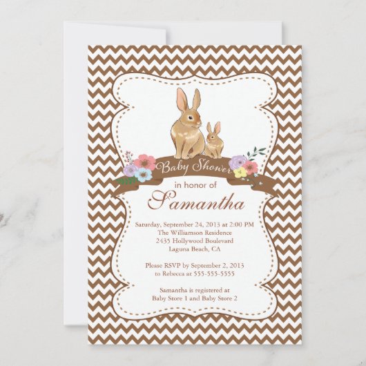 Schattigee konijnenbaby doucheuitnodigingen kaart (Voorkant)