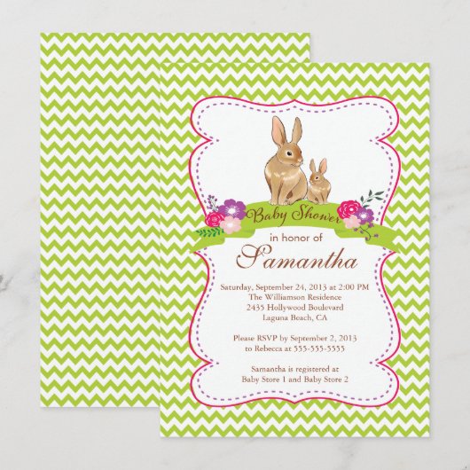 Schattigee konijnenbaby doucheuitnodigingen kaart (Voorkant / Achterkant)