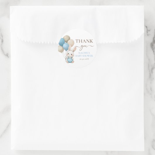 Schattigee konijnenballonnen | Blue Boy-Baby showe Ronde Sticker (Tas)