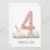 Schattigee konijnenbloem 4e verjaardag kaart (Voorkant / Achterkant)