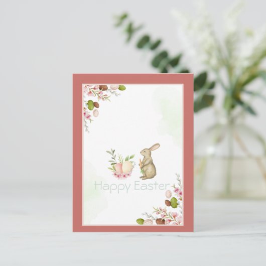 Schattigee konijnenbloemen paaseieren feestdagenkaart (Staand voorkant)