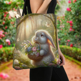 Schattigee konijnenbloemen paasmand tote bag