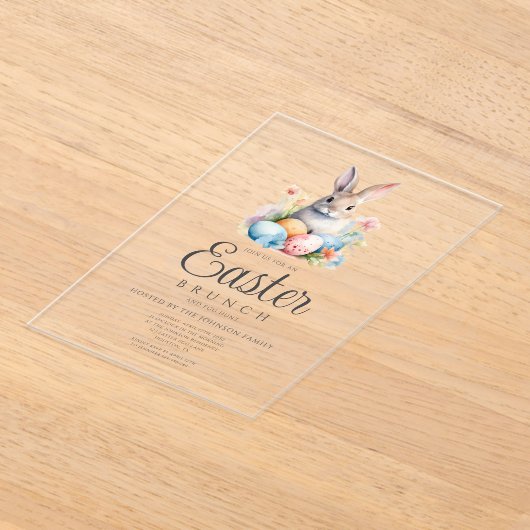 Schattigee konijneneierjacht en paasbrunch acryl uitnodigingen (Laagn)