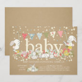 Schattigee konijnengeneutrale Baby shower uitnodig Kaart (Voorkant / Achterkant)