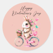 Schattigee konijnenharten roze harten happy valent ronde sticker (Voorkant)