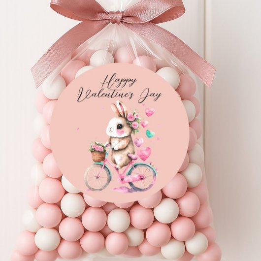 Schattigee konijnenharten roze harten happy valent ronde sticker