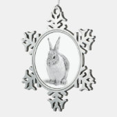 Schattigee konijnenpotloodtekening tin sneeuwvlok ornament (Rechts)