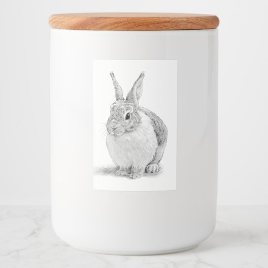 Schattigee konijnenpotloodtekening voedselcontainer etiket (Voorkant)