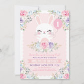 Schattigee konijnenspringbloemen 1e verjaardag kaart (Voorkant)