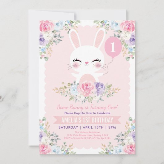 Schattigee konijnenspringbloemen 1e verjaardag kaart (Voorkant)
