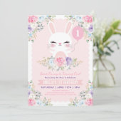 Schattigee konijnenspringbloemen 1e verjaardag kaart (Staand voorkant)