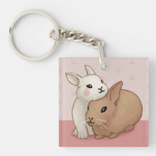 Schattigee konijnillustratie sleutelhanger (voorkant)