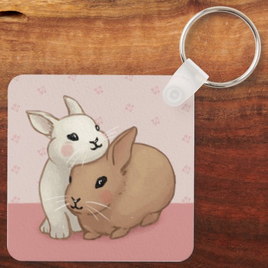Schattigee konijnillustratie sleutelhanger (Achterkant)