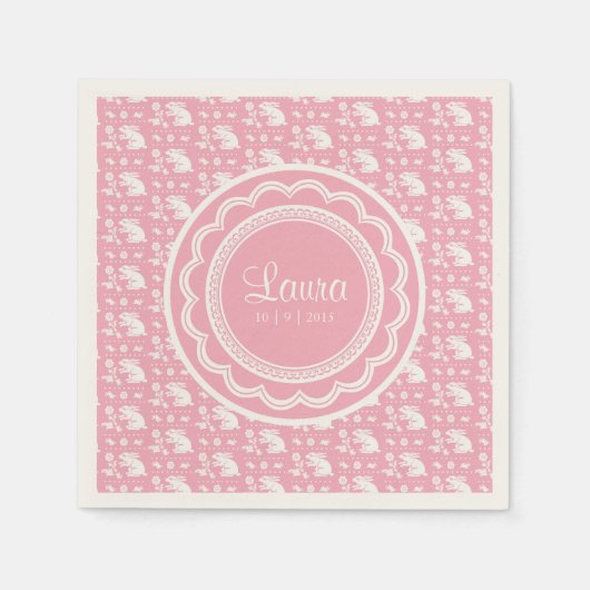 Schattigee konijntjes baby meisje welkomstfeest servetten (Voorkant)