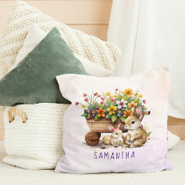 Schattigee konijntjes Custom Naam Meisje Pasen Kussen