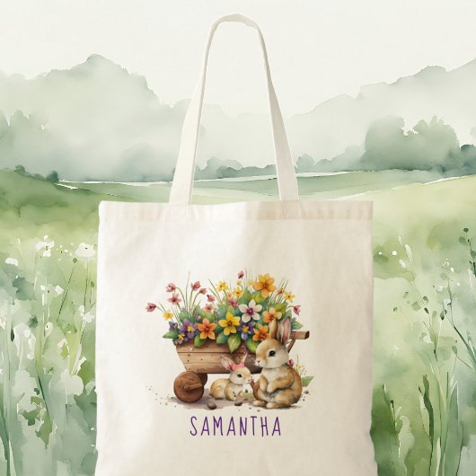 Schattigee konijntjes Custom Naam Meisje Pasen Tote Bag