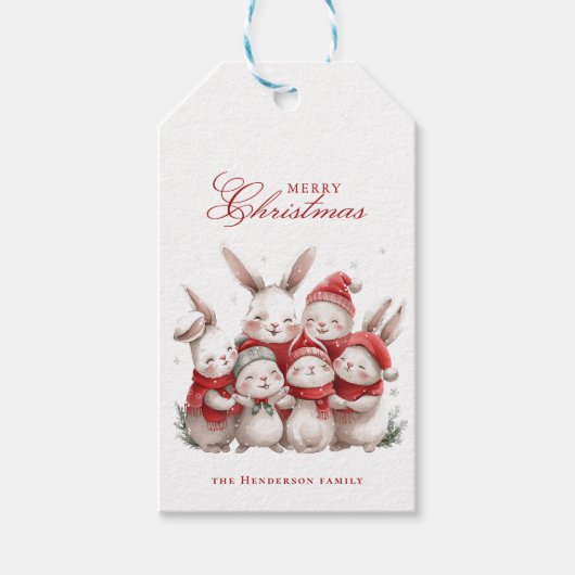 Schattigee konijntjes en aangepaste naam vrolijk k cadeaulabel (Voorkant)