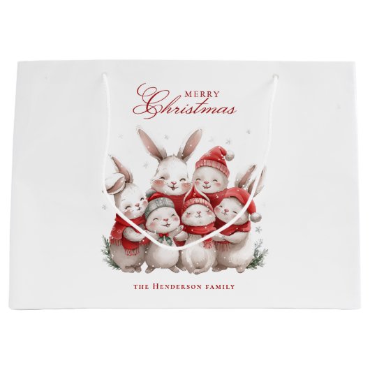 Schattigee konijntjes en aangepaste naam vrolijk k groot cadeauzakje (Voorkant)