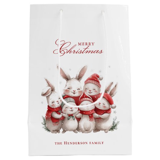 Schattigee konijntjes en aangepaste naam vrolijk k medium cadeauzakje (Achterkant)