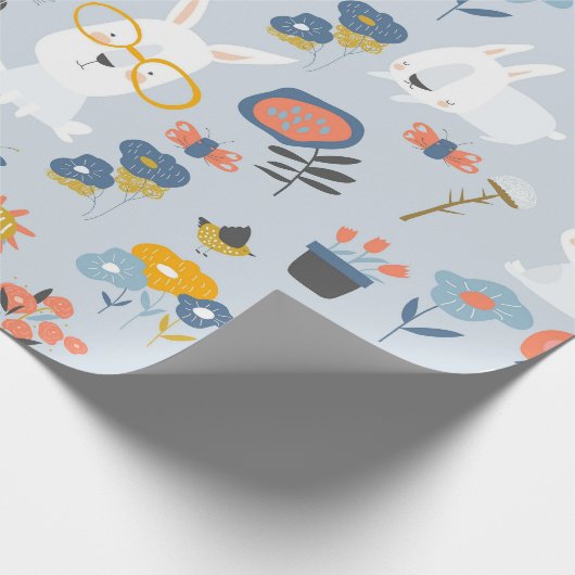 Schattigee konijntjes en bloemetjes cadeaupapier (Hoek)