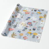 Schattigee konijntjes en bloemetjes cadeaupapier (Uitgerold)