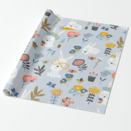 Schattigee konijntjes en bloemetjes cadeaupapier
