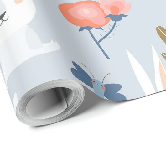 Schattigee konijntjes en bloemetjes cadeaupapier (Rol Hoek)