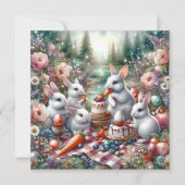 Schattigee konijntjes en eieren paasbrunch feestdagenkaart (Voorkant)