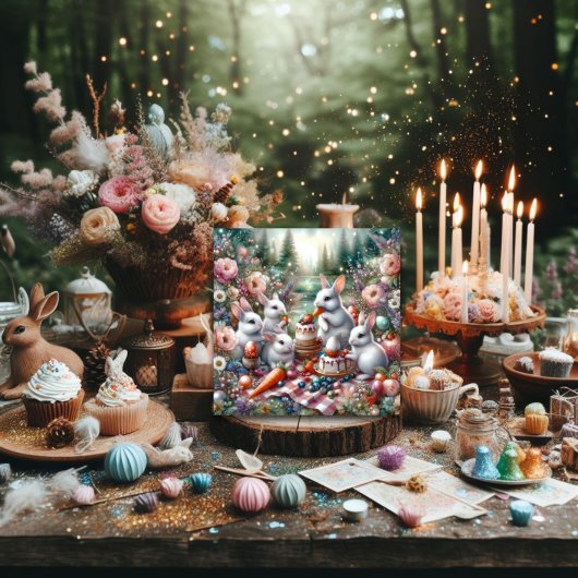 Schattigee konijntjes en eieren paasbrunch feestdagenkaart