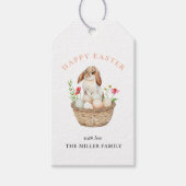 Schattigee konijntjes en paaseieren Happy Easter Cadeaulabel (Voorkant)
