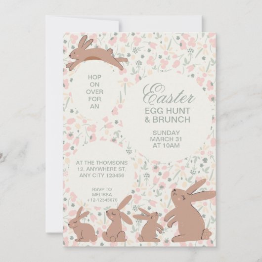 Schattigee konijntjes en voorjaarsbloei paaseierja kaart (Voorkant)