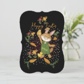 Schattigee konijntjes en wortelen feestdagenkaart (Staand voorkant)