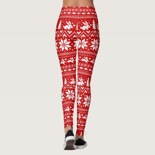Schattigee konijntjes kerstpatroon rood en wit leggings (Achterkant)