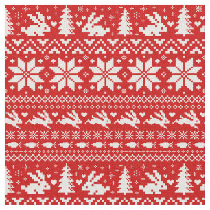 Schattigee konijntjes kerstvakantie patroon rood & stof
